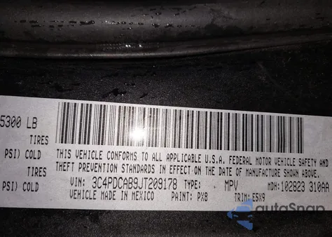 2018 Dodge Journey Se из США, поврежденный, VIN 3C4PDCAB9JT209178